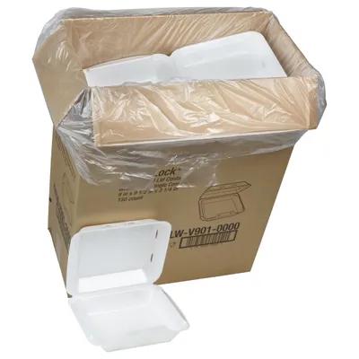 Take-Out Container Hinged With Dome Lid 9X9.5X3.3 IN Polystyrene Foam White Square 150/Case