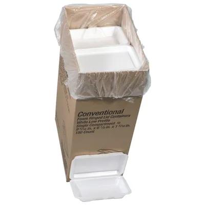 Take-Out Container Hinged With Dome Lid 9X6.5X1.3 IN Polystyrene Foam White Rectangle 150/Case