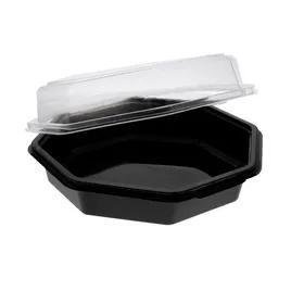 Take-Out Container Hinged 9.1X9X3 IN RPET Clear Black Octagon Leak Resistant 150/Case