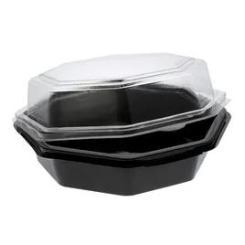 Take-Out Container Base & Lid Combo With Dome Lid 28 OZ PET Black Clear Octagon 150/Case