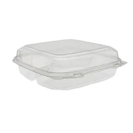 Take-Out Container Hinged With Dome Lid 8.87X9.22X2.92 IN 3 Compartment RPET Clear Square 250/Case