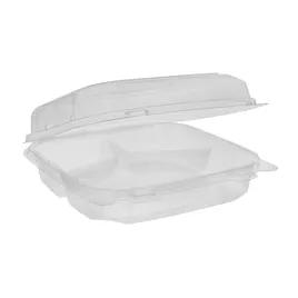 Take-Out Container Hinged With Dome Lid 8.34X8.32X2.84 IN 3 Compartment RPET Clear Square 200/Case