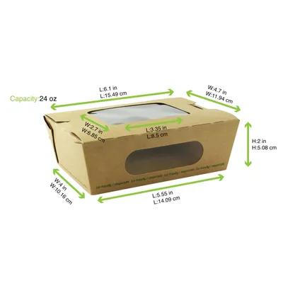 Cold Take-Out Box Tuck-Top 6.1X4.7X2 IN Paper PLA Kraft Rectangle With Window 50 Count/Pack 4 Packs/Case 200 Count/Case