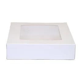 Cake Box 10X10X2.5 IN Paperboard White Square 4 Corner Beers 1-Piece Automatic With Window 200/Case