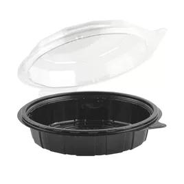 Cold Take-Out Container Hinged With Dome Lid 7.5 IN Plastic Black Clear Round Shallow 100/Case