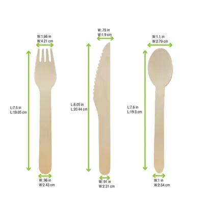 3PC Cutlery Kit 6.2 IN Wood Natural With Knife,Fork,Teaspoon 50 Count/Pack 5 Packs/Case 250 Count/Case
