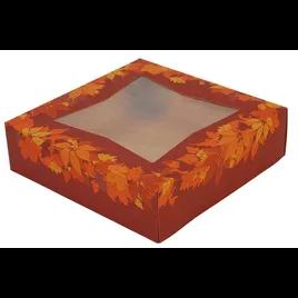 Pie Box 10X10X2.5 IN Kraft Paperboard Multicolor Autumn Square 5-Lock Corner With Window 150/Case