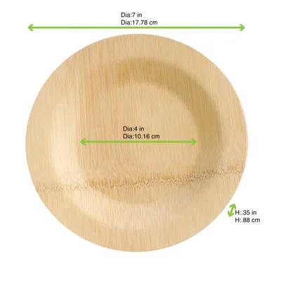 Plate 7 IN Bamboo Natural Round 25 Count/Pack 2 Packs/Case 50 Count/Case