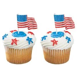 Cake & Cupcake Topper Pick Plastic Red White Blue American Flag 144/Case