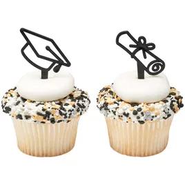Cake & Cupcake Topper Pick Plastic Black Graduation Cap 144/Pack