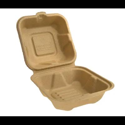 Greenware® Take-Out Container Hinged With Dome Lid 6.8X6.5X3.3 IN Molded Fiber Natural Square 450/Case