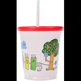 Cold Cup, Lid & Straw Combo Kid With Flat Lid 12 OZ PP Multicolor Recycle Friends With Hole 500/Case