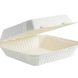 Take-Out Container Hinged With Dome Lid 9X9 IN Pulp Fiber Square 200/Case