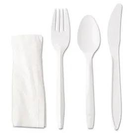 4PC Cutlery Kit PP White Medium Weight With 13X17 Napkin,Fork,Knife,Spoon 250/Case