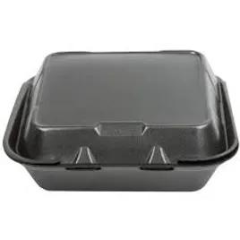 Snap-it Take-Out Container Hinged With Dome Lid 8X8X3 IN 3 Compartment Polystyrene Foam Black Square 200/Case