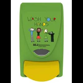 Proline Curve Hand Sanitizer & Soap Dispenser 1000 mL Green Yellow Plastic Manual Surface Mount Kid Wash White Tip 1/Each