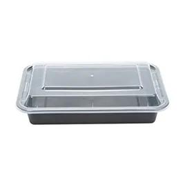 Tripak® Take-Out Container Base & Lid Combo 28 OZ Plastic Black Clear Rectangle Microwave Safe 150/Case