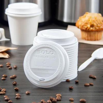 Solo® Traveler® Lid Dome 3.66X0.727 IN PS White For 10-24 OZ Hot Cup Cappuccino Sip Through 100 Count/Pack 10 Packs/Case