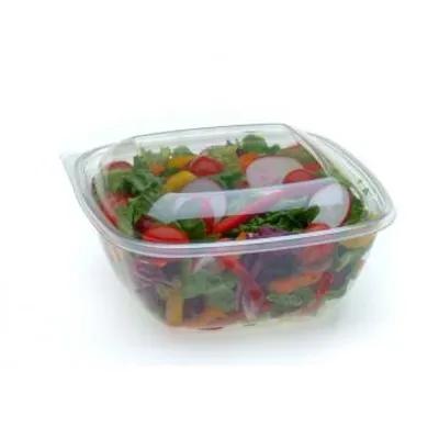 Bowl & Lid Combo With Dome Lid Medium (MED) 32 OZ PET Clear Square With Spork Hinged 150/Case