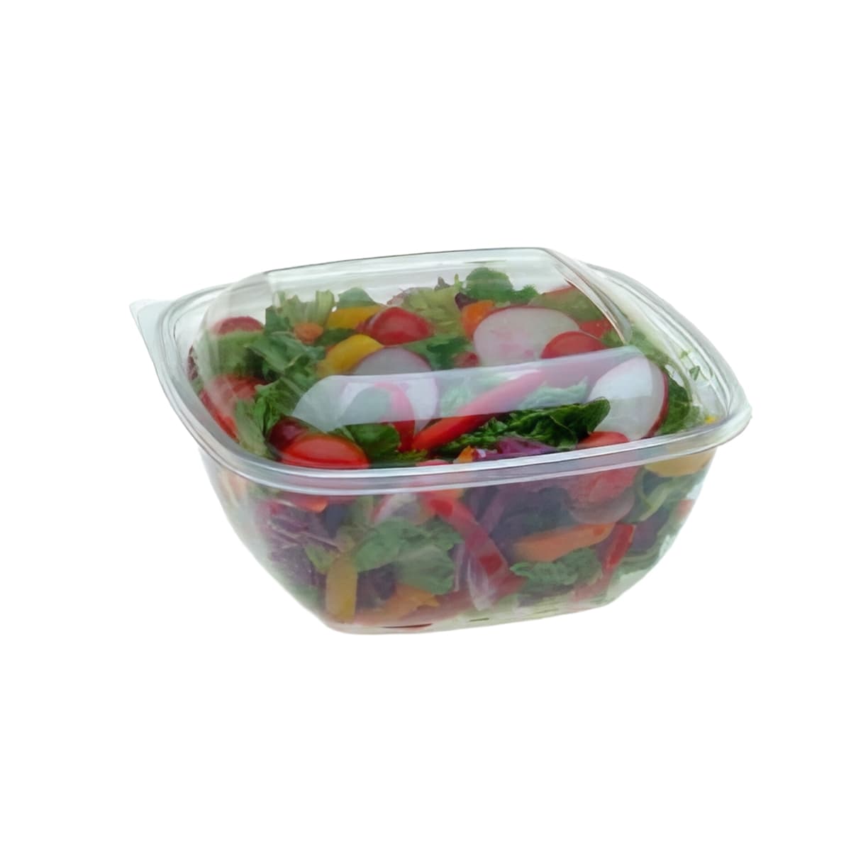 Bowl & Lid Combo With Dome Lid Medium (MED) 32 OZ PET Clear Square With Spork Hinged 150/Case