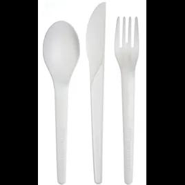 Plantware® 4PC Cutlery Kit 6 IN PLA White High Heat With 1PLY 13X13 Napkin,Fork,Knife,Spoon 250/Case