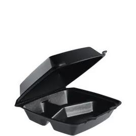 Take-Out Container Hinged Medium (MED) 8X8X3 IN 3 Compartment Foam Black 200/Case