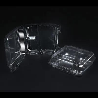 Take-Out Container Hinged With Dome Lid Medium (MED) 9X9X3 IN 3 Compartment Plastic Clear Square 200/Case