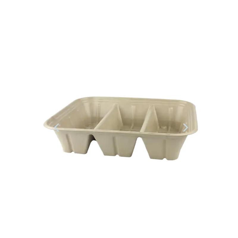Catering Pan 1/2 Size 104 OZ 12.8X10.4X2.9 IN 3 Compartment Plant Fiber Bamboo Natural Adjustable 200/Case