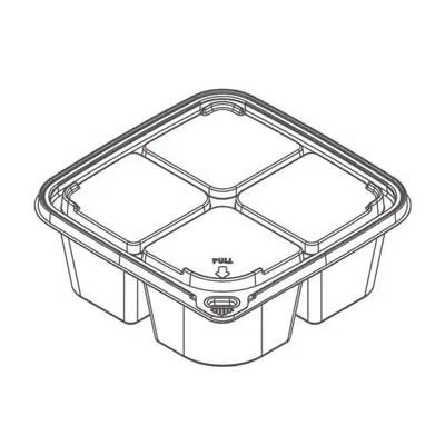 Deli Container Base & Lid Combo 6X6 IN 4 Compartment PET Clear Square Tamper-Evident 300/Case