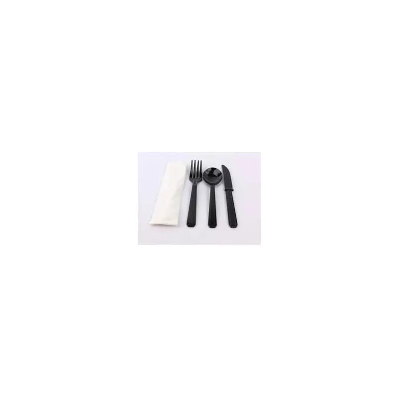 Victoria Bay 4PC Cutlery Kit PS Black Heavy Duty With Napkin,Fork,Knife,Soup Spoon 250/Case