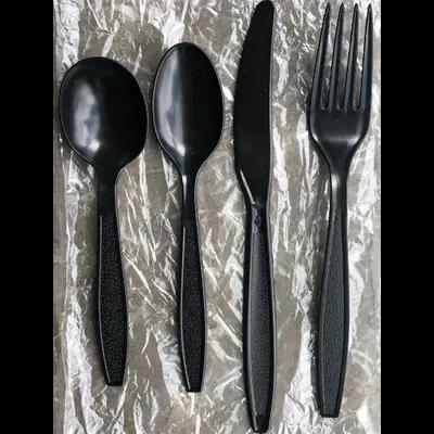 4PC Cutlery Kit PS Black Heavy Duty With Fork,Knife,Soup Spoon,Teaspoon 250/Case