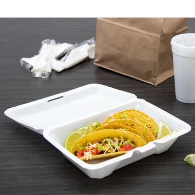 Dart® Take-Out Container Hinged 9.25X6.42X2.9 IN XPS White Insulated 100 Count/Pack 2 Packs/Case 200 Count/Case