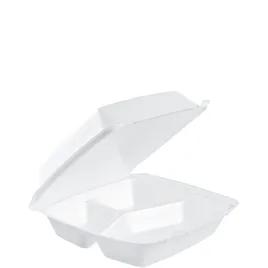 Dart® Take-Out Container Hinged 8.36X7.96X3.2 IN 3 Compartment XPS White Insulated Convertible 100 Count/Pack 2 Packs/Case