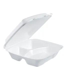 Dart® Take-Out Container Hinged Large (LG) 9.4X9.01X3.1 IN 3 Compartment XPS White Insulated 100 Count/Pack 2 Packs/Case