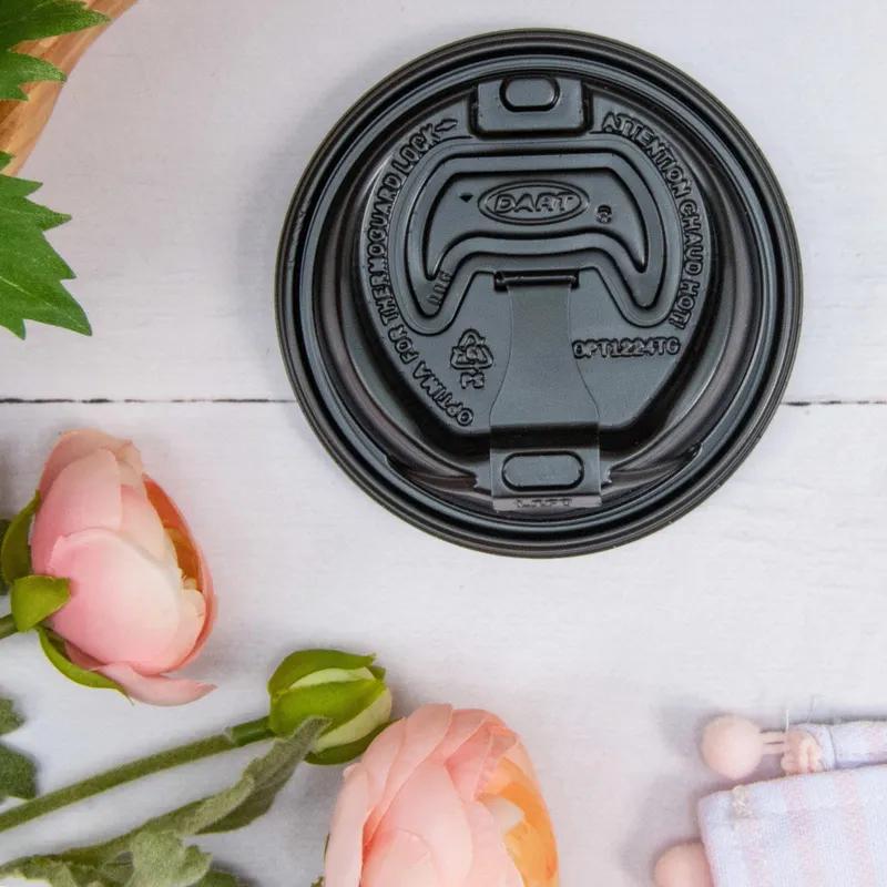 Dart® Optima® Lid Dome 3.78X0.99 IN HIPS Black For 12-24 OZ Hot Cup Reclosable Tab 100 Count/Pack 12 Packs/Case