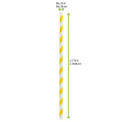 Straw 0.2X7.75 IN Paper Yellow Stripe Unwrapped 500 Count/Pack 6 Packs/Case 3000 Count/Case