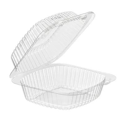 Essentials Take-Out Container Hinged With Dome Lid Small (SM) 5X5X3 IN RPET Clear Square Bar Lock 500/Case