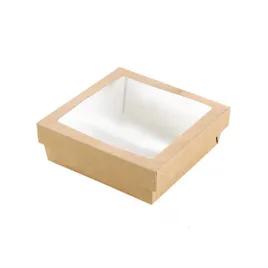 Kray Bakery Box 34 OZ 5.5X5.5X2 IN Corrugated Paperboard Kraft With Window 25 Count/Pack 10 Packs/Case 250 Count/Case
