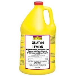 Quat 64 Lemon Disinfectant Detergent Deodorizer 1 GAL Liquid Quat Germicidal Concentrated Multi-Purpose 4/Case