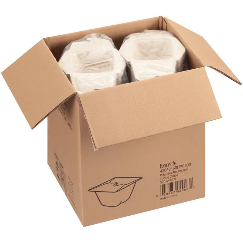 Take-Out Container Fold-Top With Flat Lid 5X5X3 IN Pulp Fiber Kraft Rectangle 300/Case