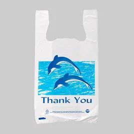 Bag 11.5X6.5X21 IN HDPE 13MIC White Dolphin Thank You T-Sack 700/Case